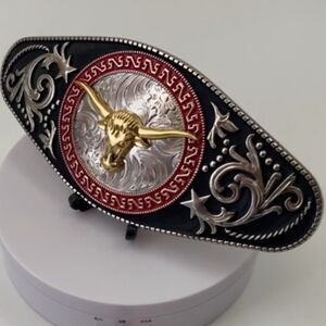 Large 6.8" Wide Western Horse Or Longhorn Steer Belt Buckle